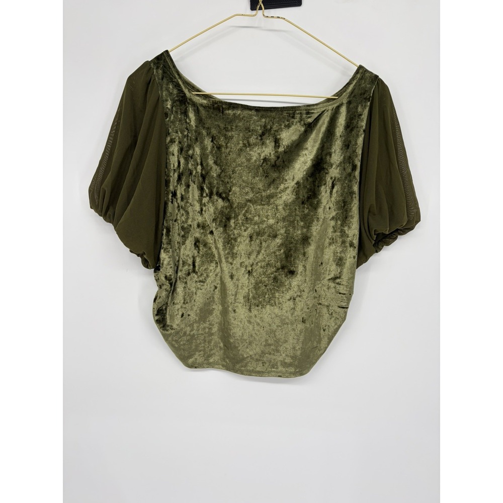 Free People Intimately Green Velvet Mesh Top Womens L Open Back